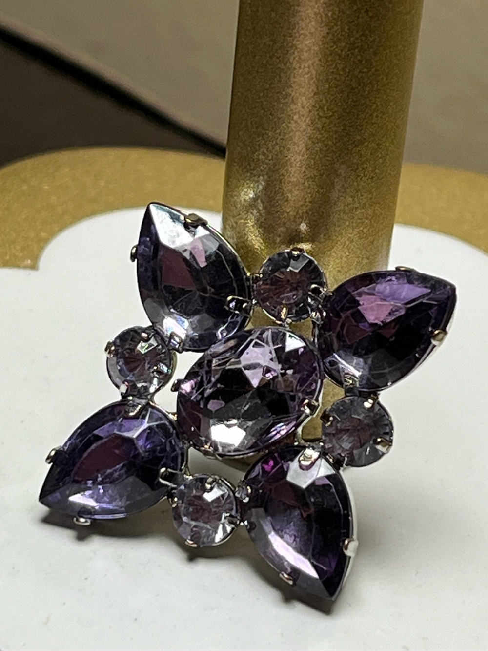 Simulated Purple amathyst  Floral Brooch Pre loved